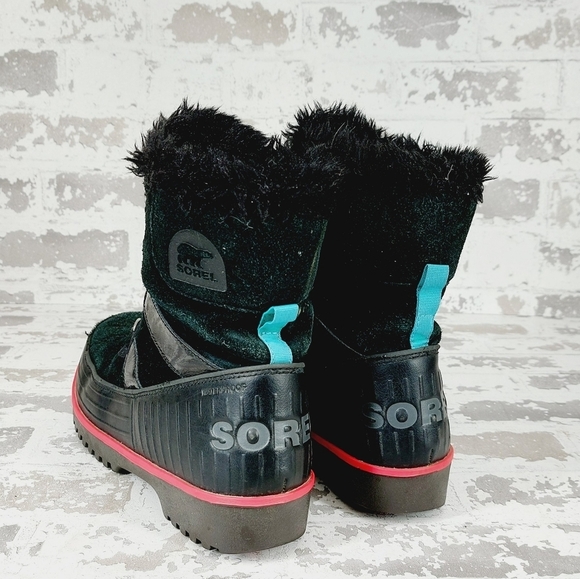 Sorel Tivoli Black & Pink Fuzzy Lined Winter Snow Boots T401 - Picture 3 of 9